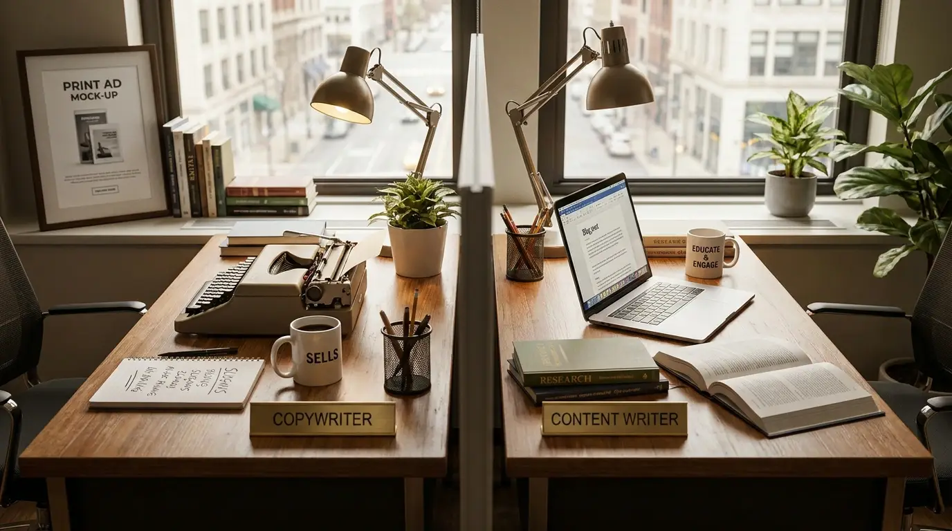 Copywriting vs. content writing - featured visual guide for Copywriting vs. content writing: any difference?